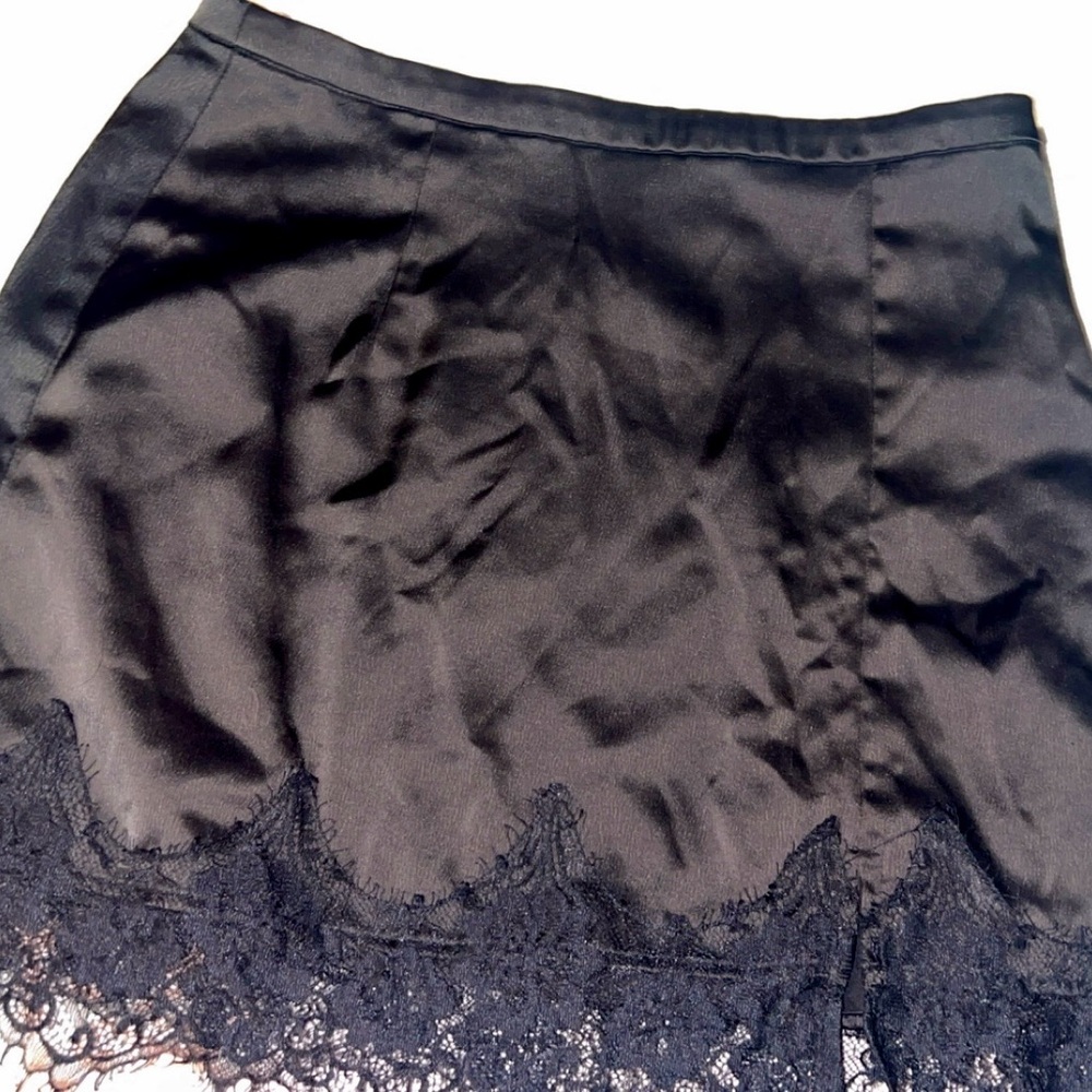 Urban Outfitters Black Satin Mini Skirt with Lace Hem Size S/P